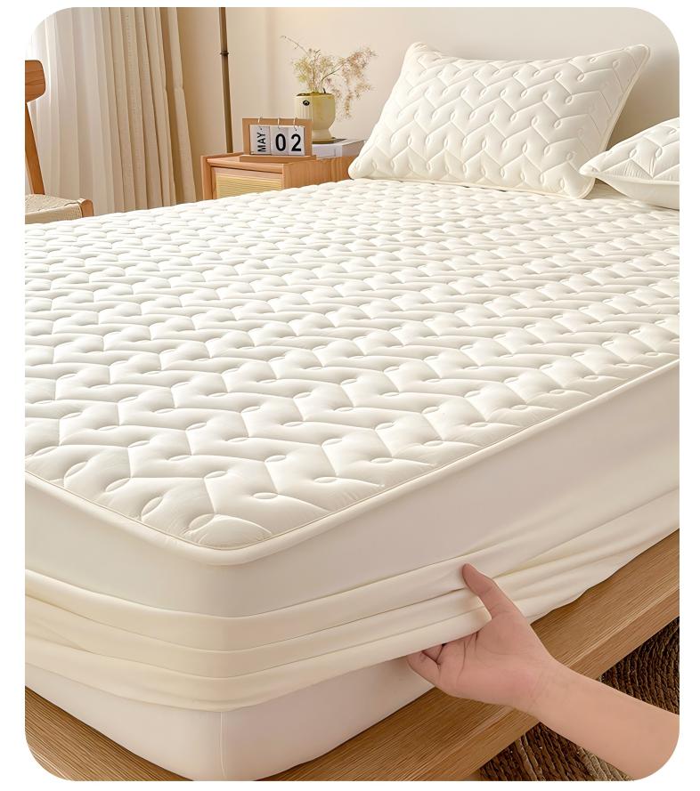 Washed Brushed Quilted Waterproof Fitted Sheet with Rippled Design – Soft, Breathable & 360° Mattress Protection