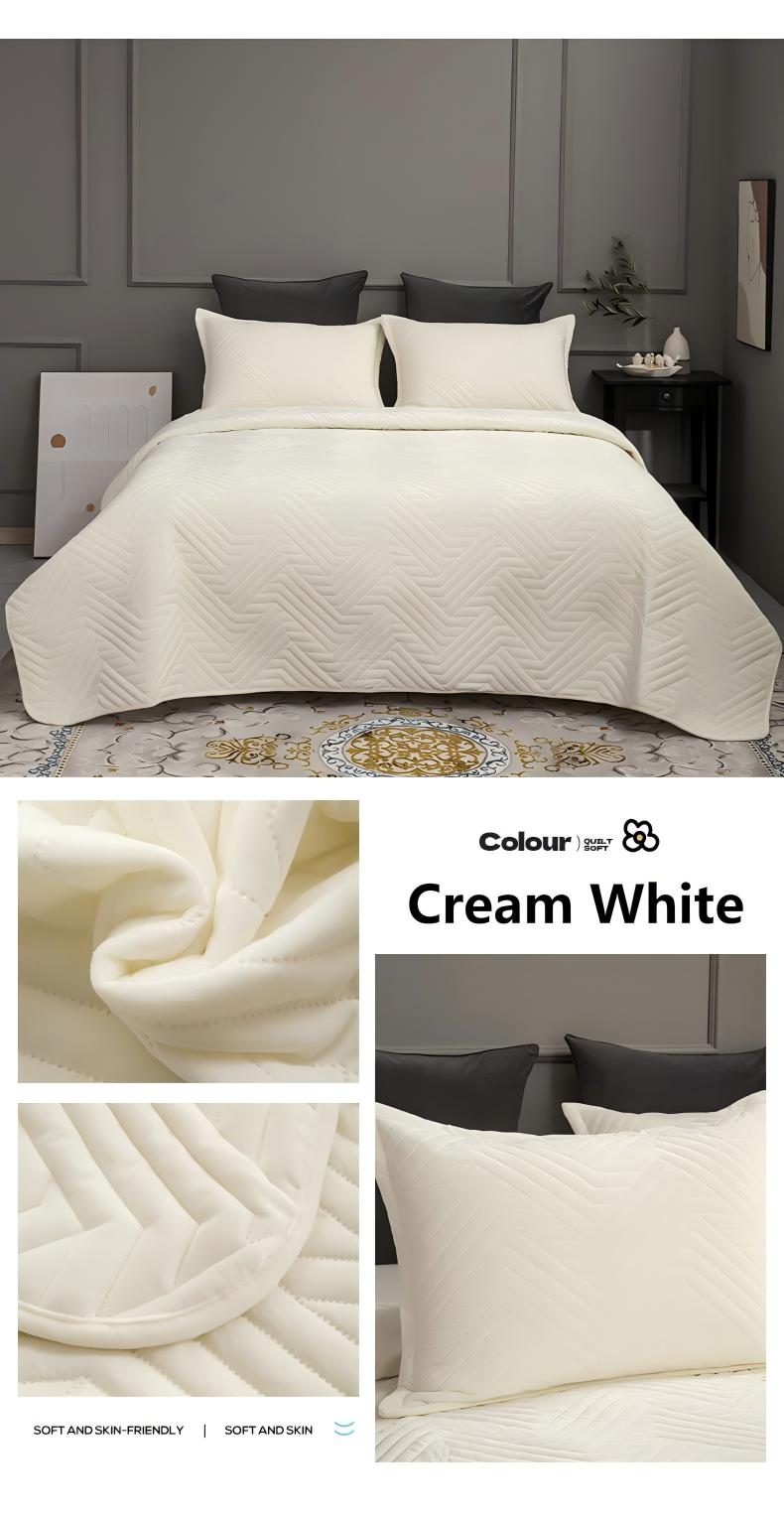 Crystal Velvet Quilted Bedspread Set with Geometric Wave Ultrasonic Design – Soft, Breathable & Easy-Care 3-Piece Bedding Set