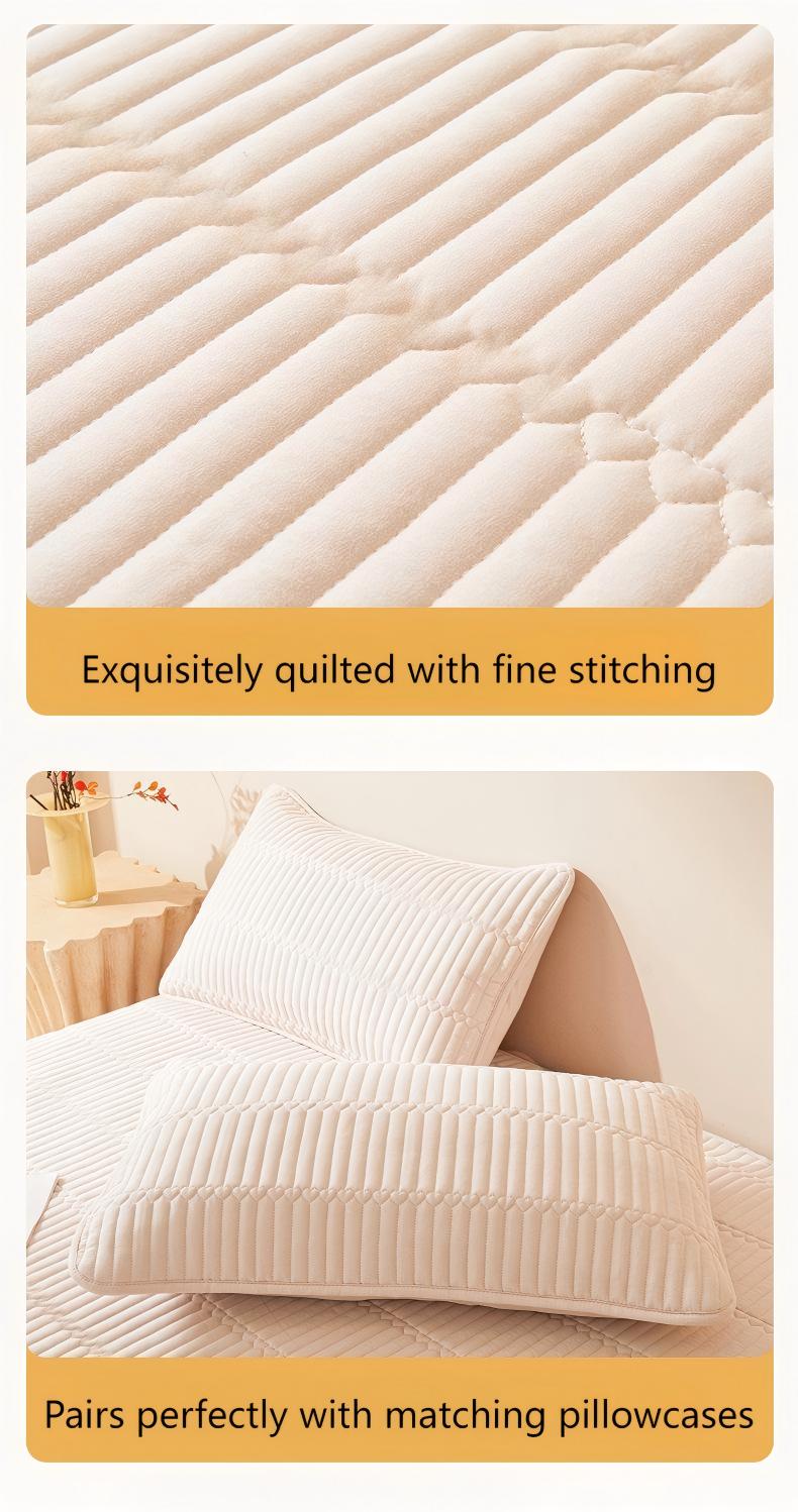 Washed Brushed Quilted Waterproof Fitted Sheet with Parallel Stripe Design – Soft, Breathable, Anti-Slip & 360° Mattress Protection