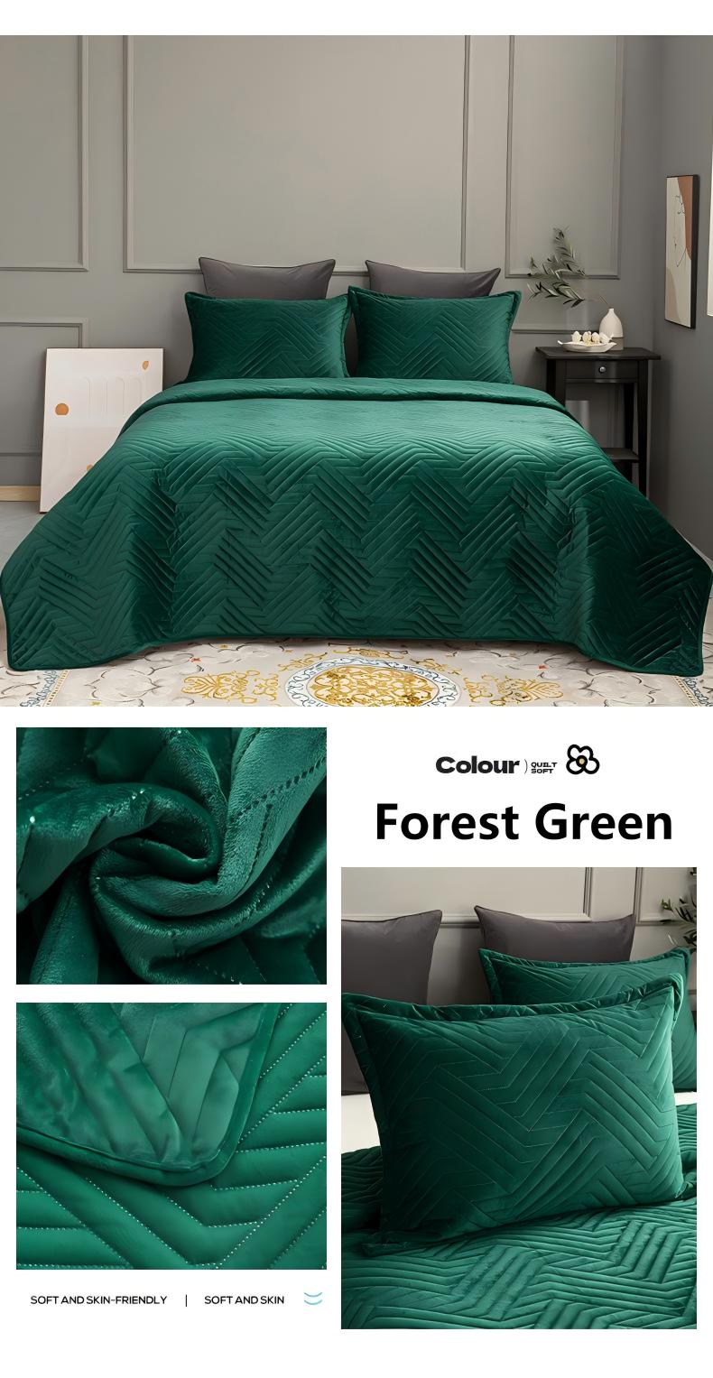 Crystal Velvet Quilted Bedspread Set with Geometric Wave Ultrasonic Design – Soft, Breathable & Easy-Care 3-Piece Bedding Set