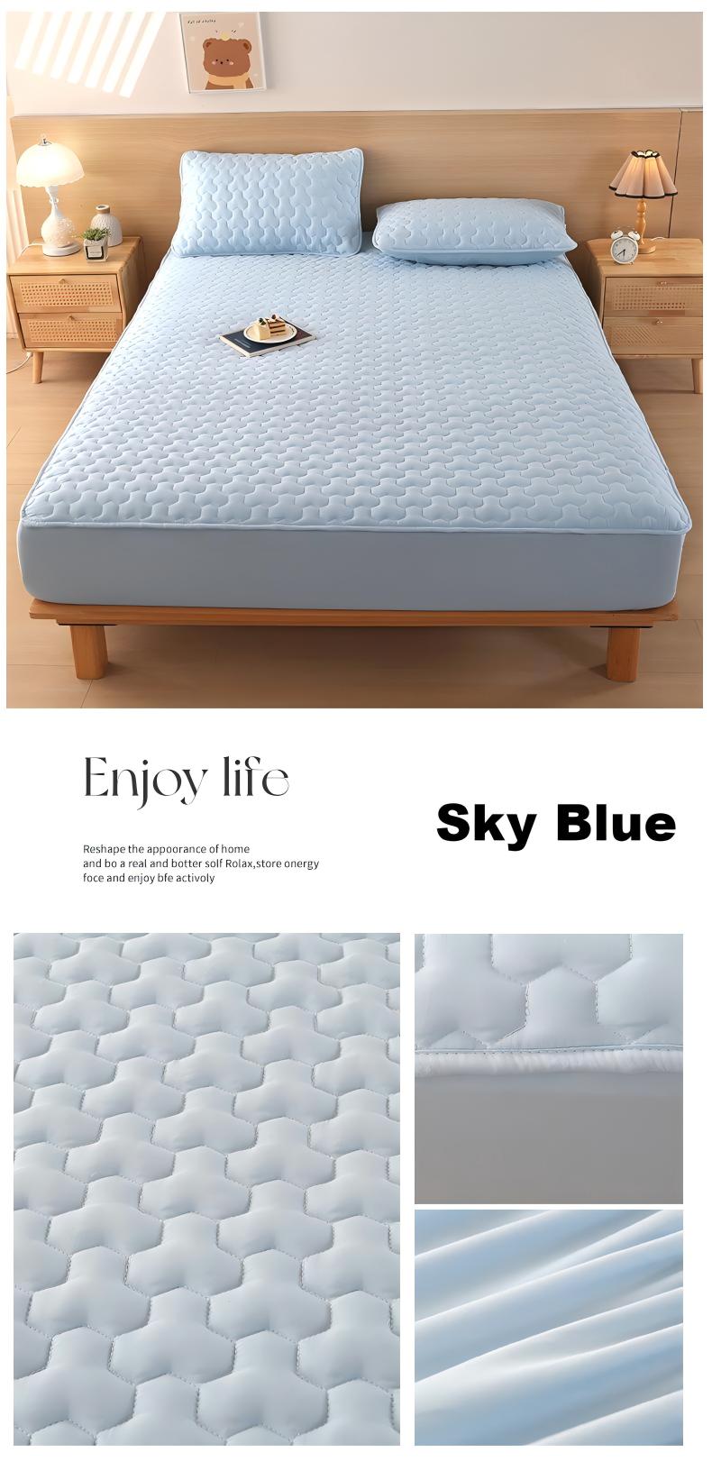 Washed Brushed Quilted Waterproof Fitted Sheet with Triangular Diamond Design – Soft, Breathable & 360° Mattress Protection