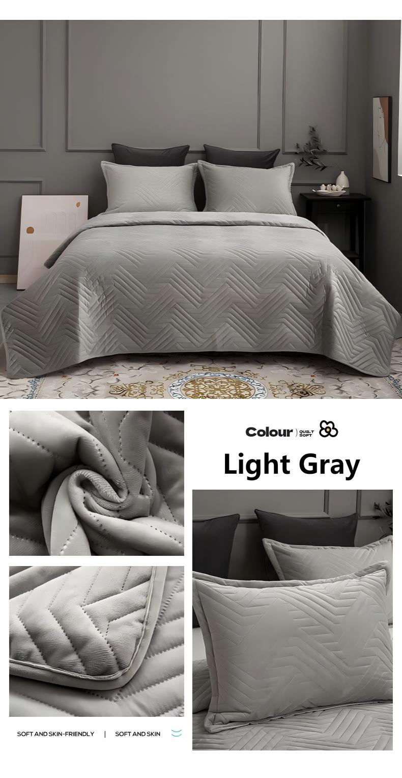 Crystal Velvet Quilted Bedspread Set with Geometric Wave Ultrasonic Design – Soft, Breathable & Easy-Care 3-Piece Bedding Set