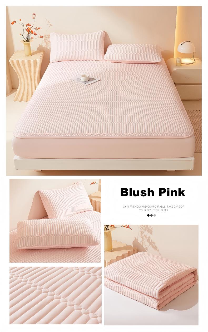 Washed Brushed Quilted Waterproof Fitted Sheet with Parallel Stripe Design – Soft, Breathable, Anti-Slip & 360° Mattress Protection