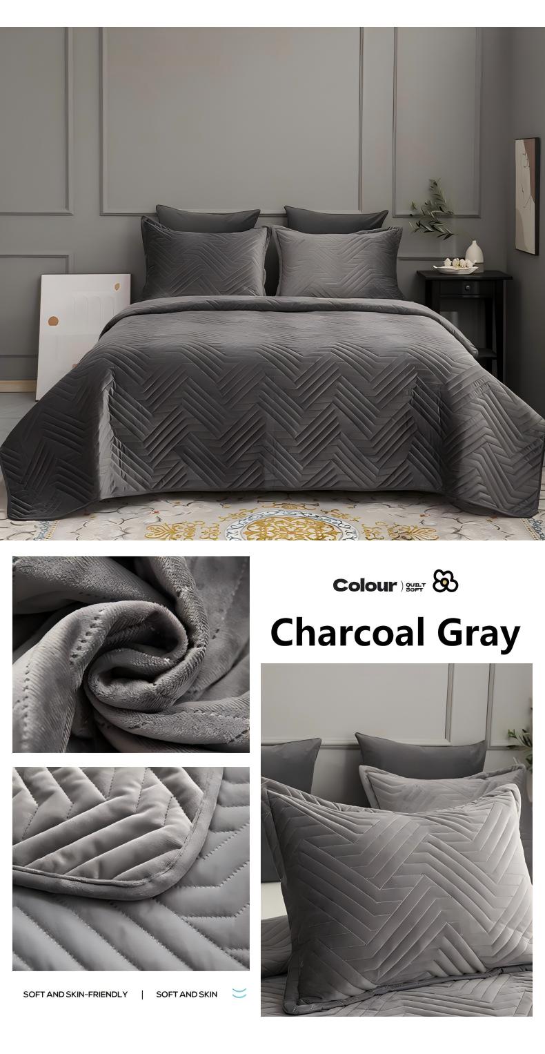 Crystal Velvet Quilted Bedspread Set with Geometric Wave Ultrasonic Design – Soft, Breathable & Easy-Care 3-Piece Bedding Set