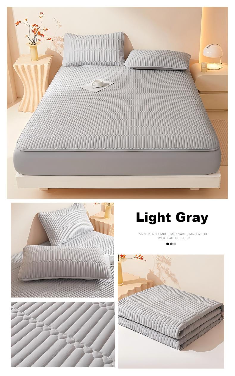 Washed Brushed Quilted Waterproof Fitted Sheet with Parallel Stripe Design – Soft, Breathable, Anti-Slip & 360° Mattress Protection