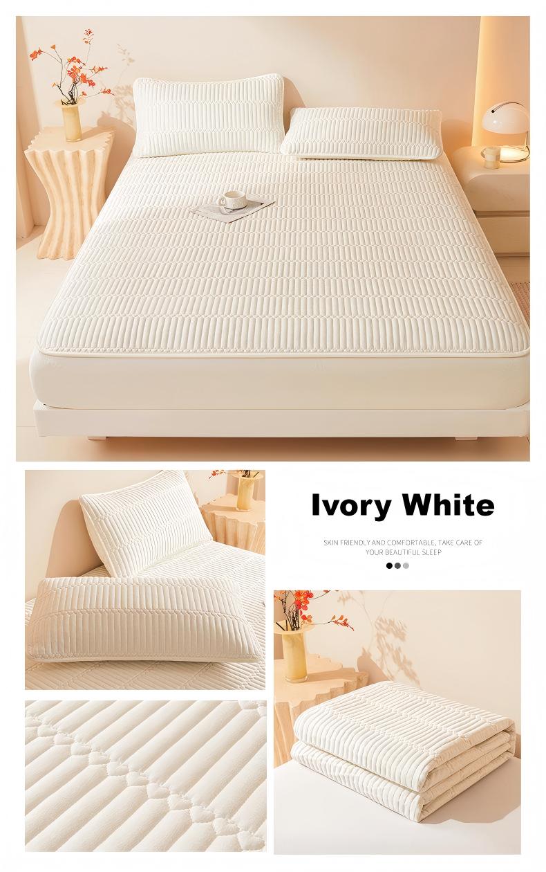 Washed Brushed Quilted Waterproof Fitted Sheet with Parallel Stripe Design – Soft, Breathable, Anti-Slip & 360° Mattress Protection