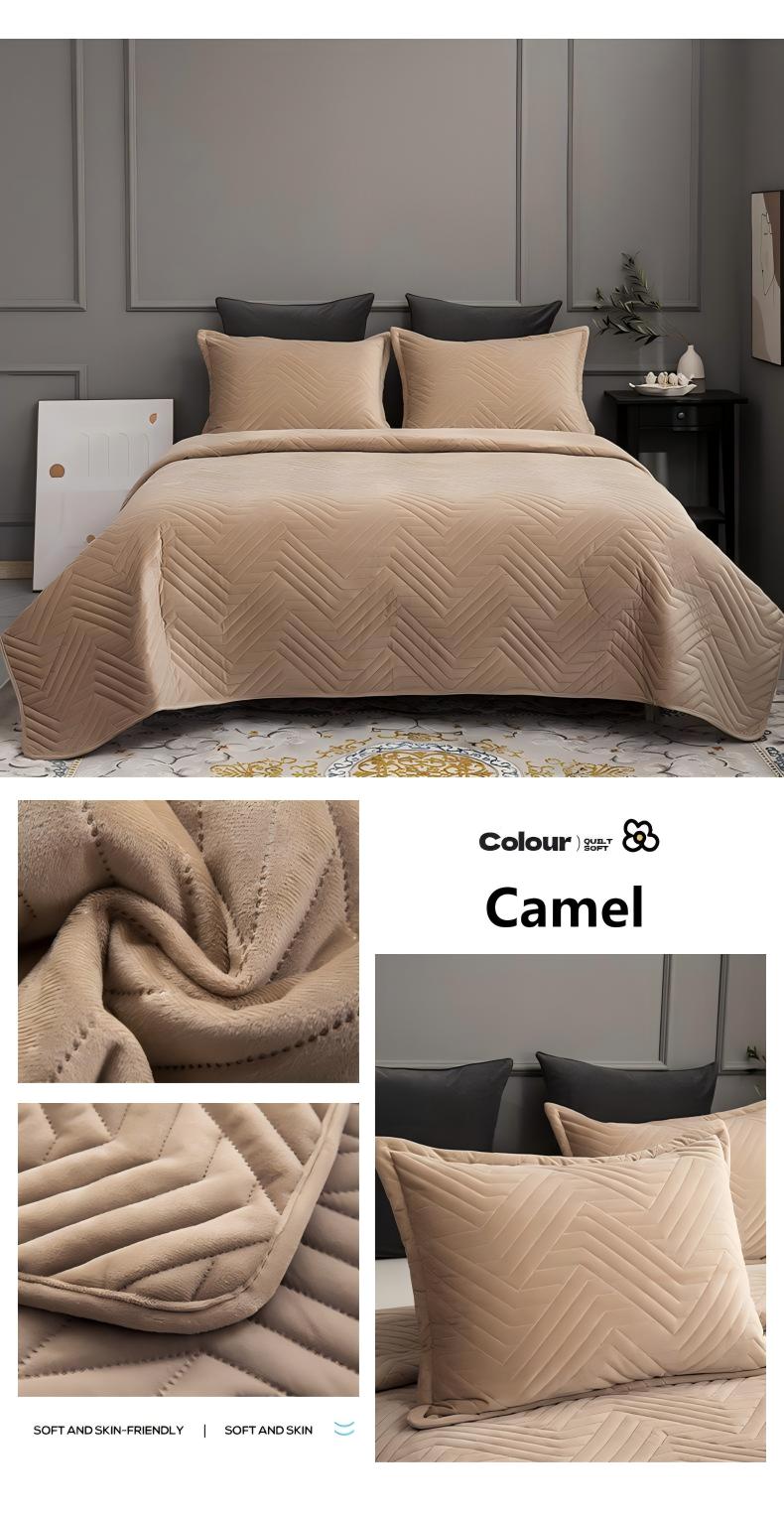 Crystal Velvet Quilted Bedspread Set with Geometric Wave Ultrasonic Design – Soft, Breathable & Easy-Care 3-Piece Bedding Set