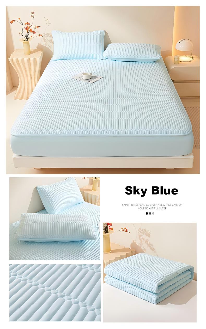 Washed Brushed Quilted Waterproof Fitted Sheet with Parallel Stripe Design – Soft, Breathable, Anti-Slip & 360° Mattress Protection