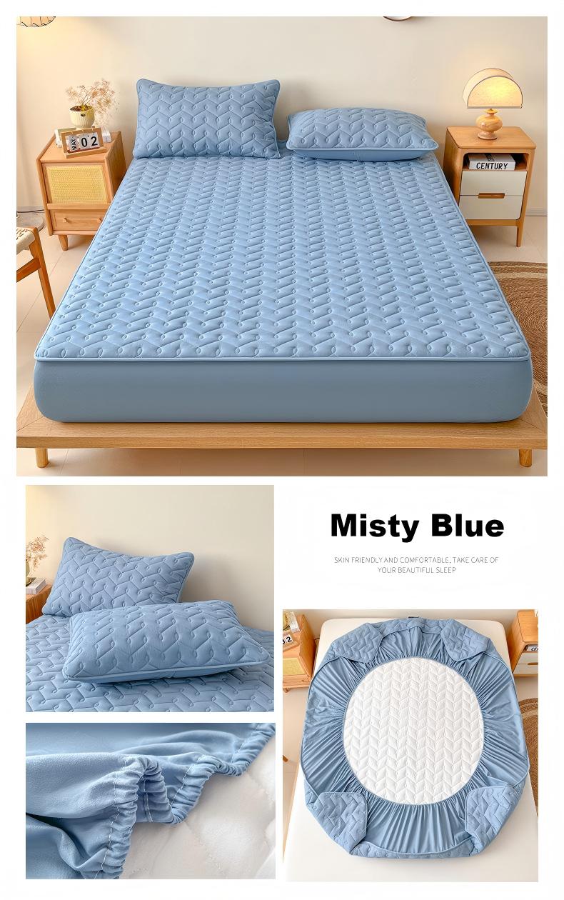 Washed Brushed Quilted Waterproof Fitted Sheet with Rippled Design – Soft, Breathable & 360° Mattress Protection