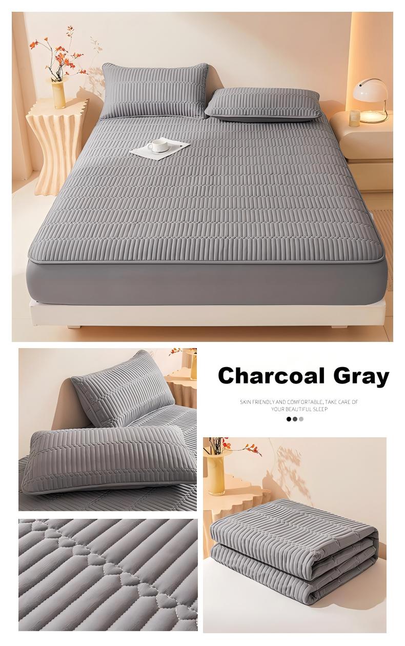 Washed Brushed Quilted Waterproof Fitted Sheet with Parallel Stripe Design – Soft, Breathable, Anti-Slip & 360° Mattress Protection