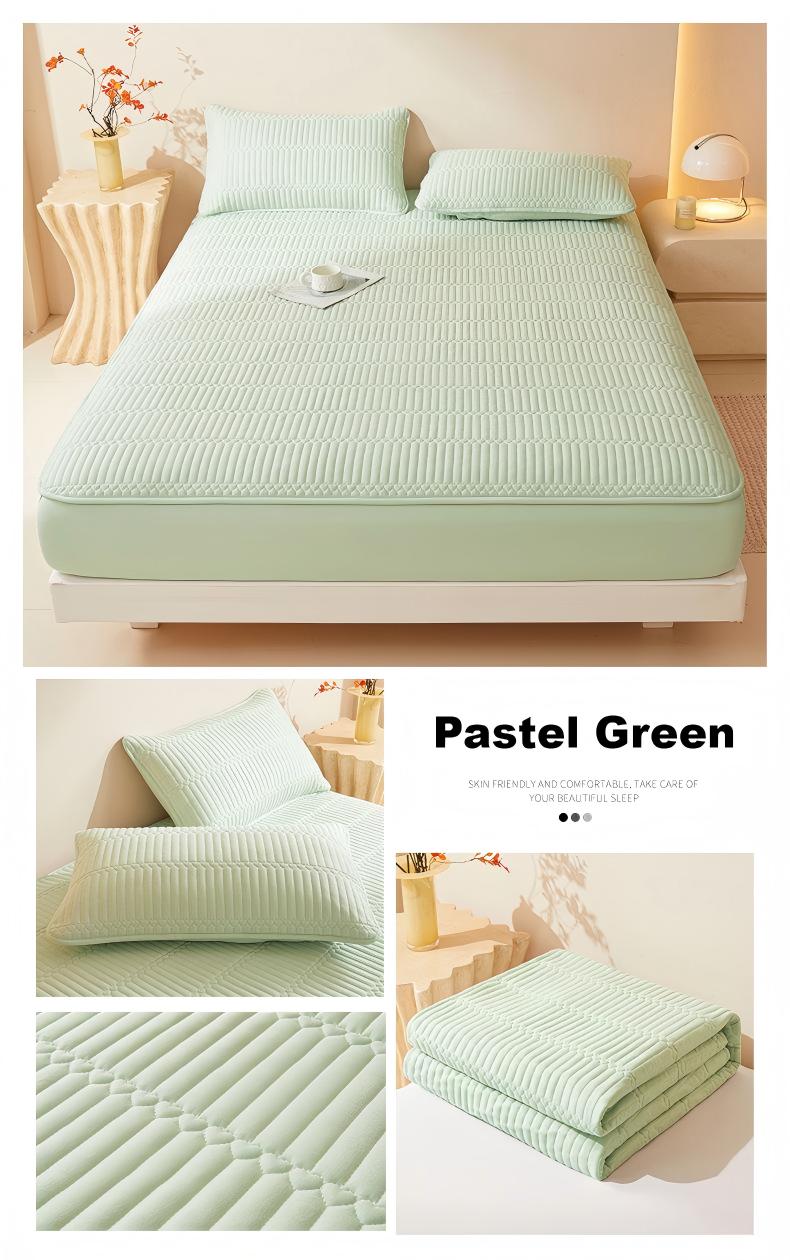 Washed Brushed Quilted Waterproof Fitted Sheet with Parallel Stripe Design – Soft, Breathable, Anti-Slip & 360° Mattress Protection