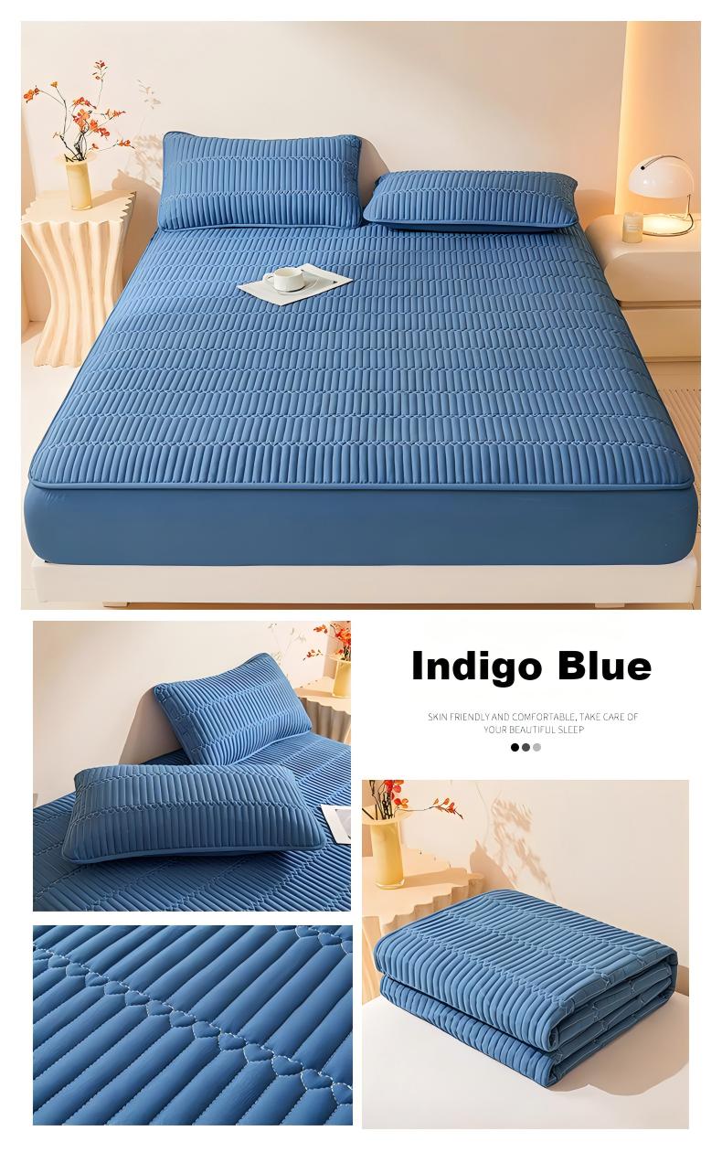 Washed Brushed Quilted Waterproof Fitted Sheet with Parallel Stripe Design – Soft, Breathable, Anti-Slip & 360° Mattress Protection
