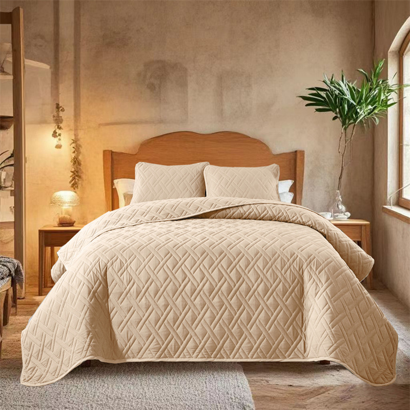 Microfiber Quilted Bedspread Set with Diagonal Grid Stitch – Soft, Breathable & Easy-Care 3-Piece Bedding Set
