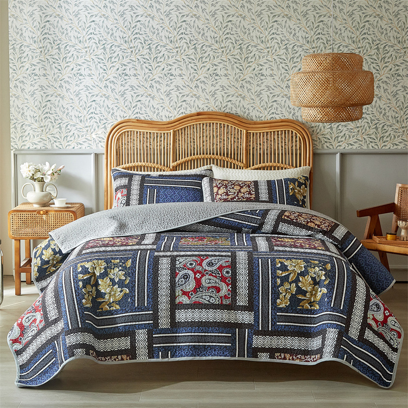 Bohemian Style Quilted Microfiber Bedspread Set – Soft, Reversible & Down-Alternative Filling