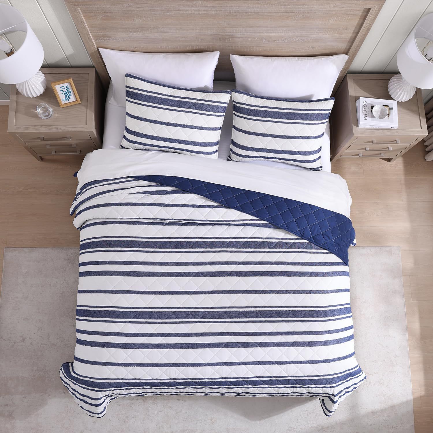 Striped Microfiber Quilted Bedspread Set with Diamond Stitch – Soft, Breathable & Easy-Care 3-Piece Bedspread Set