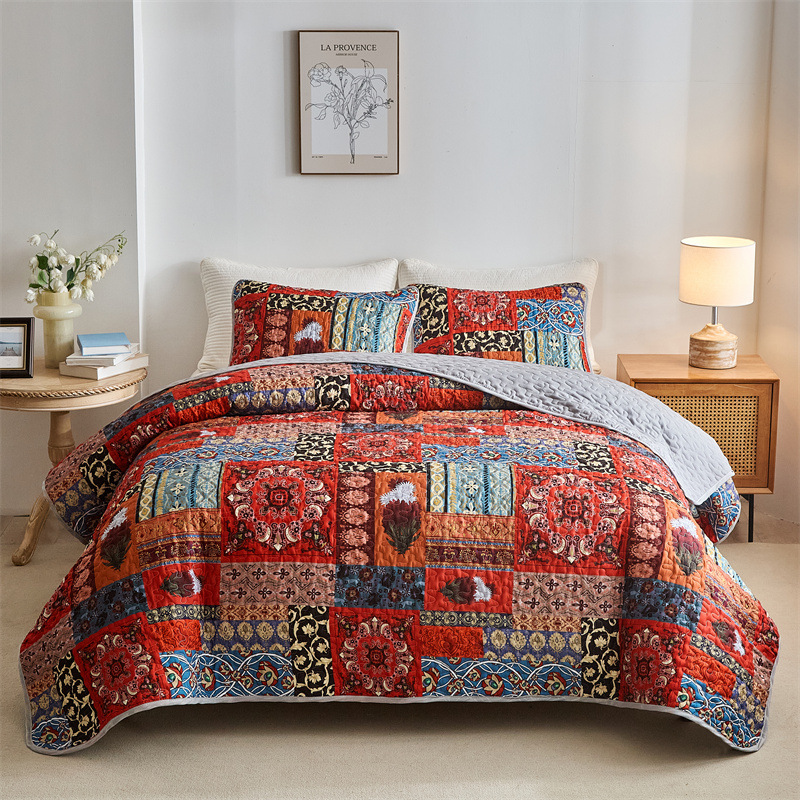 Bohemian Style Quilted Microfiber Bedspread Set – Soft, Reversible & Down-Alternative Filling