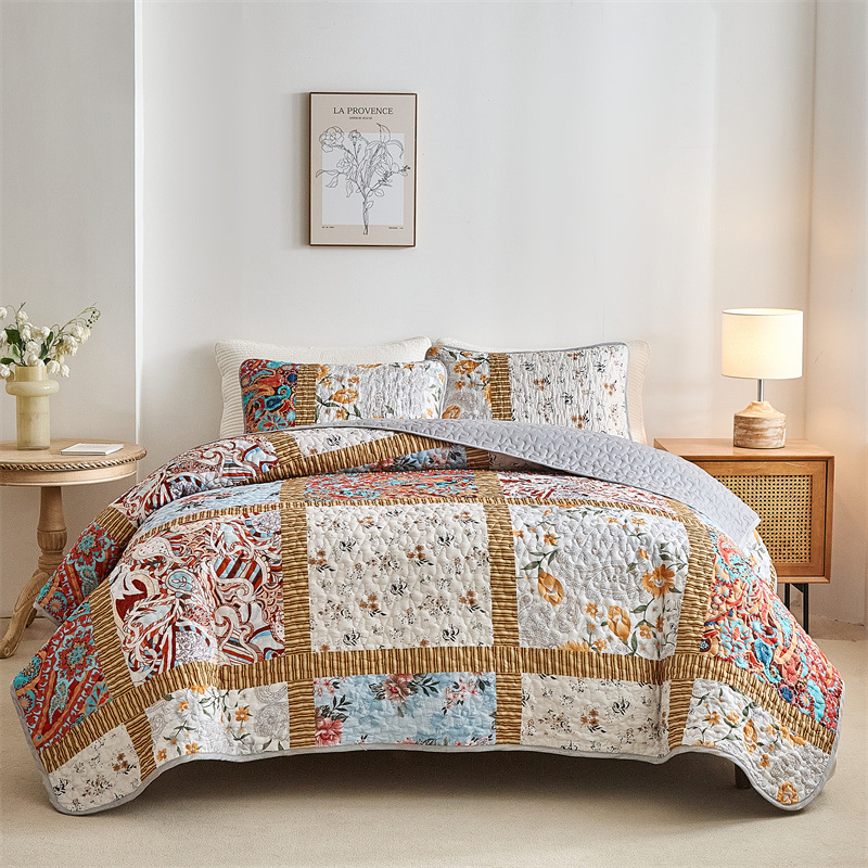 Bohemian Style Quilted Microfiber Bedspread Set – Soft, Reversible & Down-Alternative Filling
