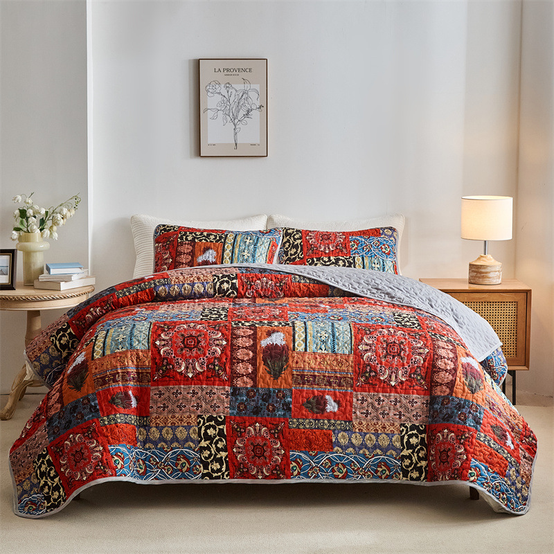 Bohemian Style Quilted Microfiber Bedspread Set – Soft, Reversible & Down-Alternative Filling