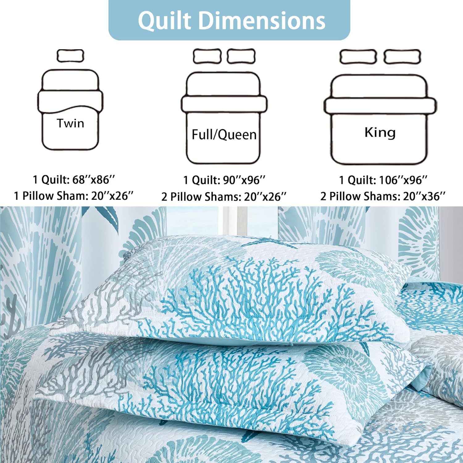 Microfiber Quilted Bedspread Set with Ocean-Inspired Ultrasonic Design – Soft, Breathable & Easy-Care 3-Piece Bedspread Set