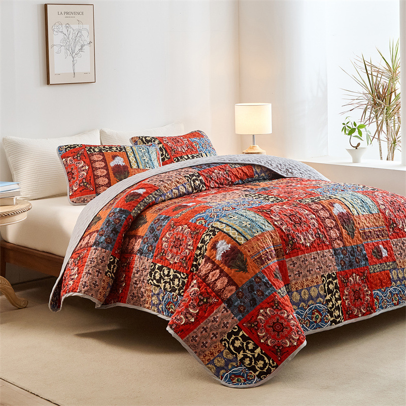 Bohemian Style Quilted Microfiber Bedspread Set – Soft, Reversible & Down-Alternative Filling