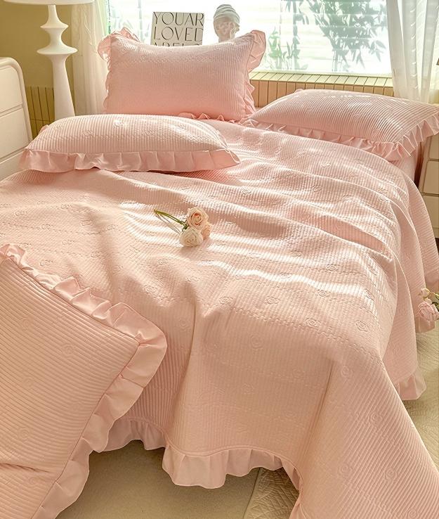 Camellia Quilted Bedspread Set – Soft Microfiber, Elegant Floral Stitching & Flanged Edge Design