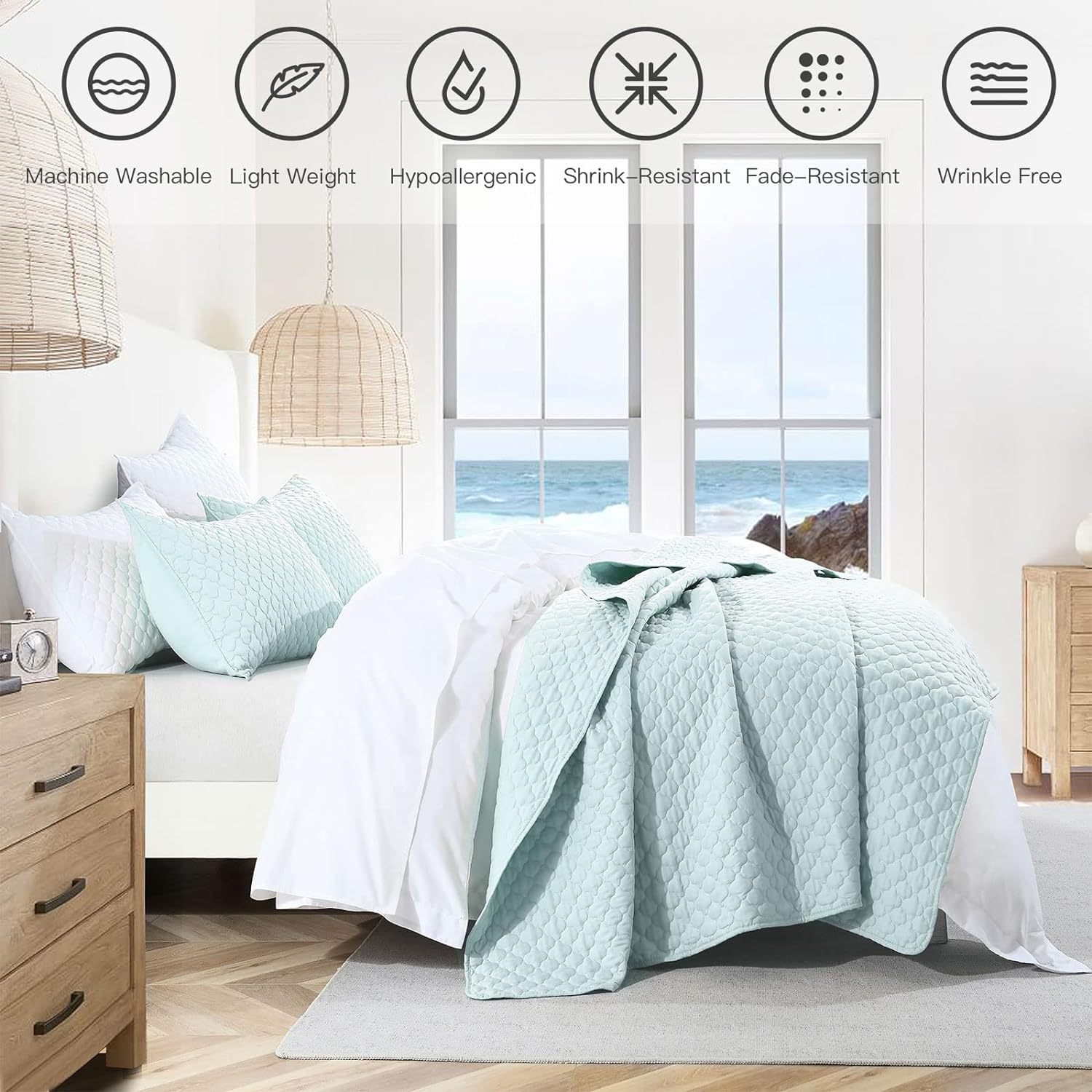 Shell-Shaped Ultrasonic Quilted Bedspread Set – Soft Microfiber, Classic Design & Down-Alternative Filling