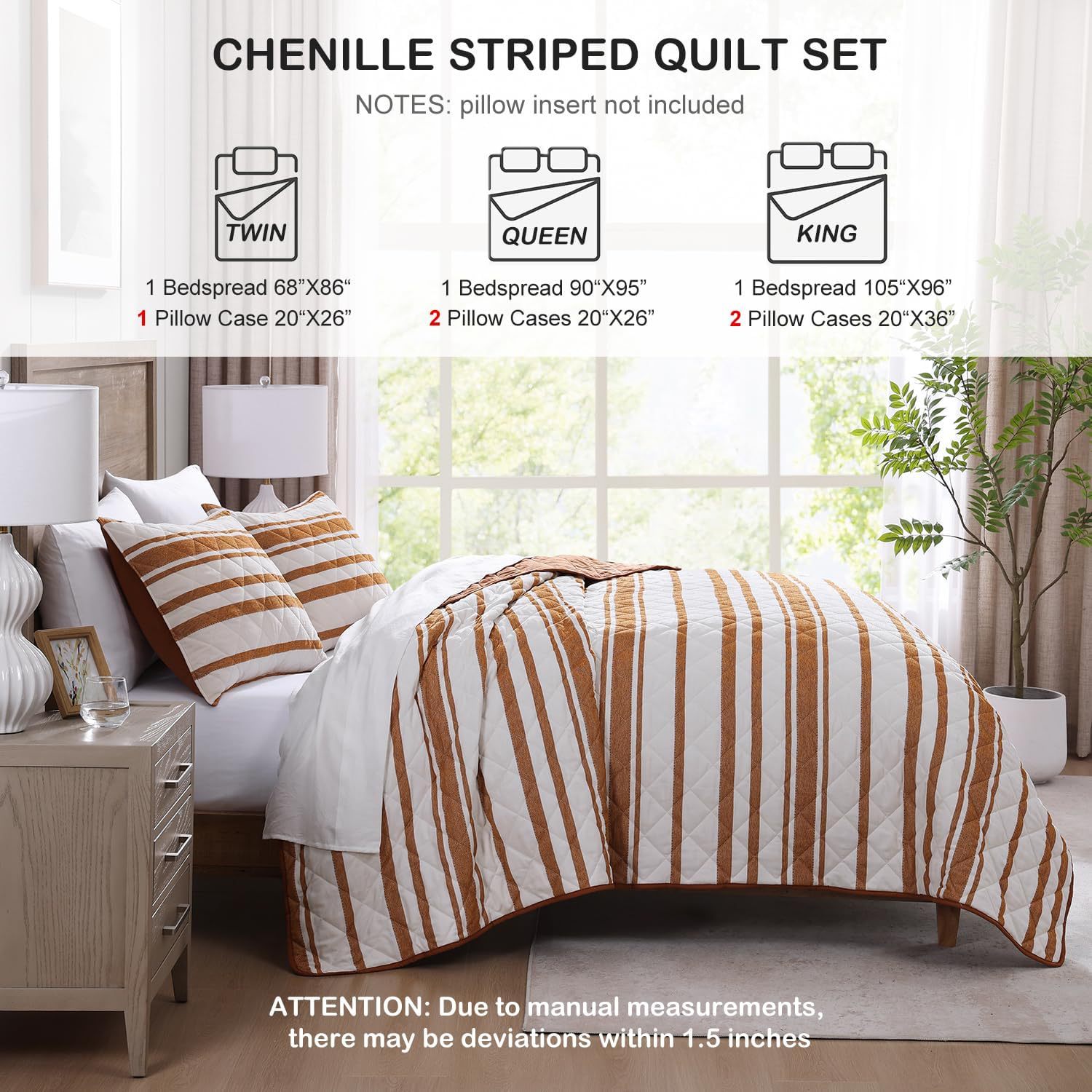 Striped Microfiber Quilted Bedspread Set with Diamond Stitch – Soft, Breathable & Easy-Care 3-Piece Bedspread Set
