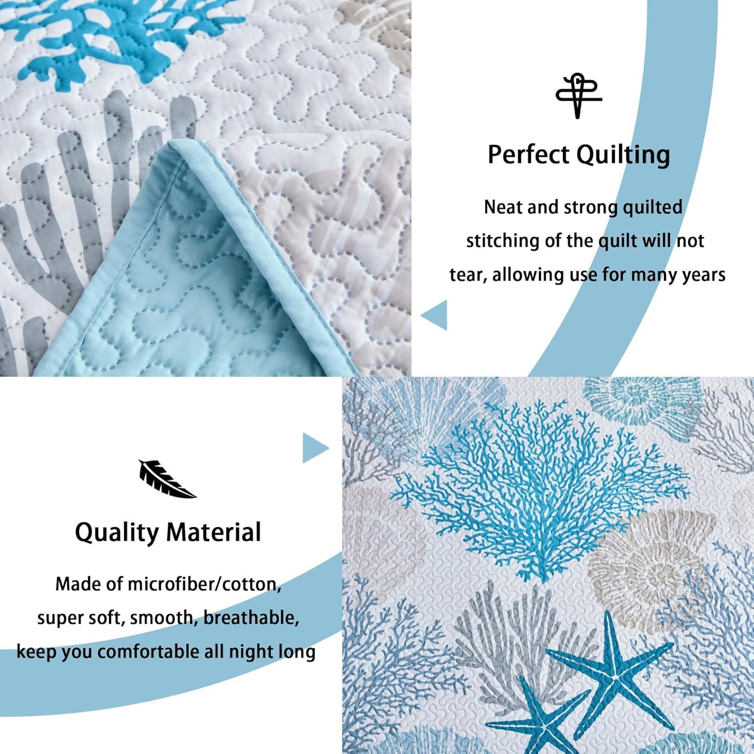 Microfiber Quilted Bedspread Set with Ocean-Inspired Ultrasonic Design – Soft, Breathable & Easy-Care 3-Piece Bedspread Set