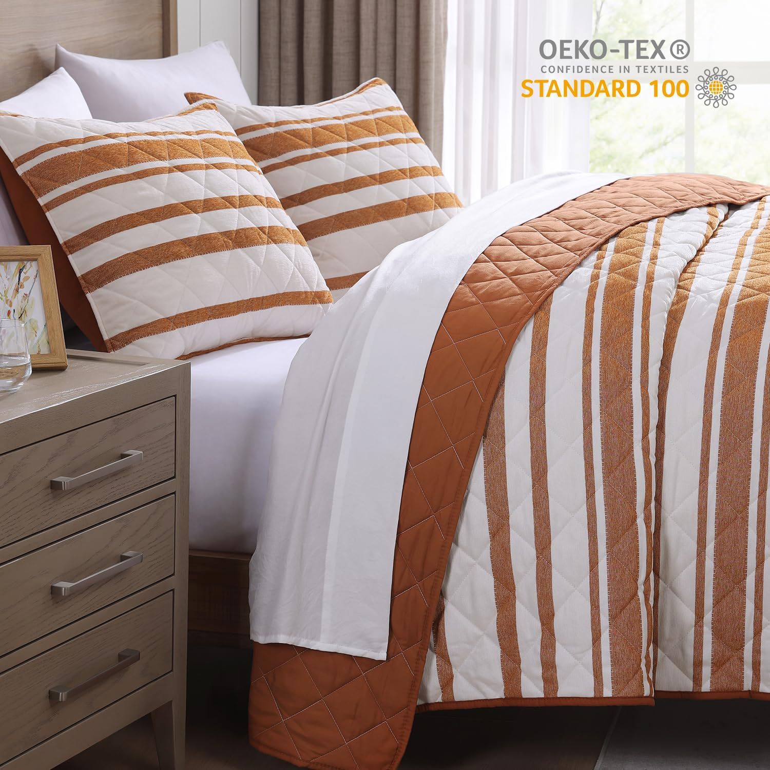 Striped Microfiber Quilted Bedspread Set with Diamond Stitch – Soft, Breathable & Easy-Care 3-Piece Bedspread Set