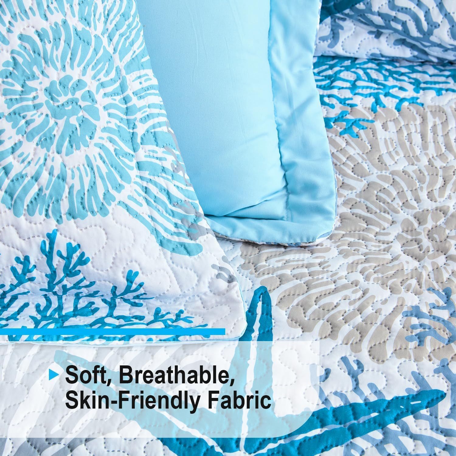 Microfiber Quilted Bedspread Set with Ocean-Inspired Ultrasonic Design – Soft, Breathable & Easy-Care 3-Piece Bedspread Set