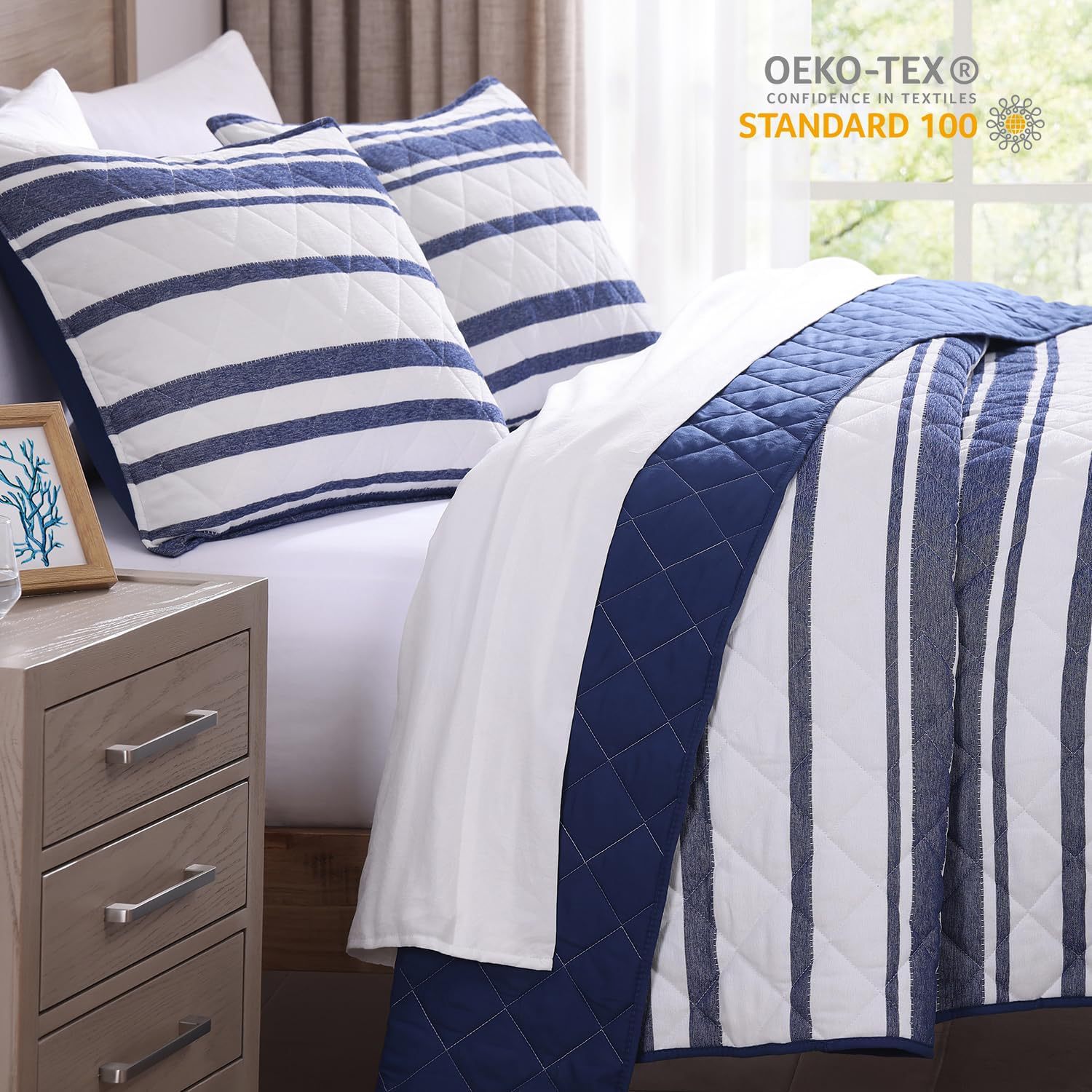 Striped Microfiber Quilted Bedspread Set with Diamond Stitch – Soft, Breathable & Easy-Care 3-Piece Bedspread Set