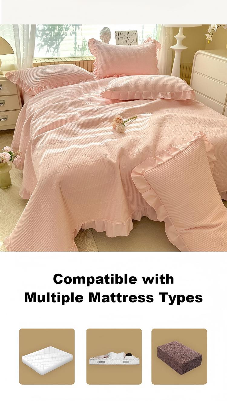 Camellia Quilted Bedspread Set – Soft Microfiber, Elegant Floral Stitching & Flanged Edge Design