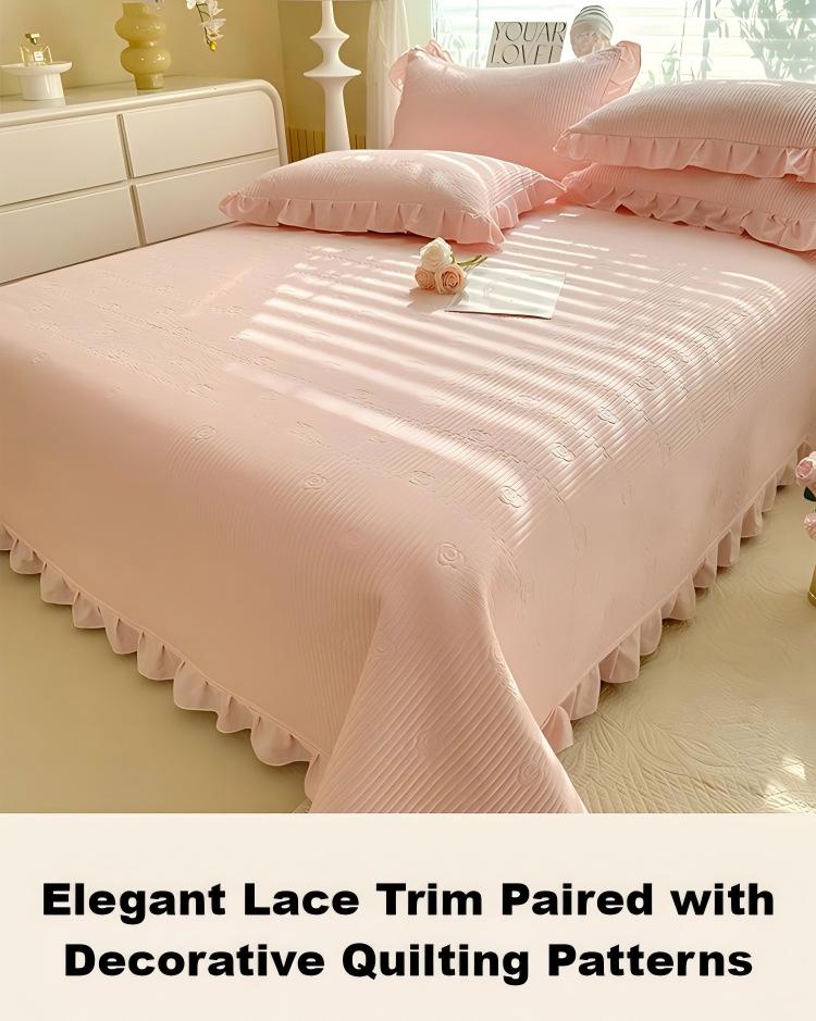 Camellia Quilted Bedspread Set – Soft Microfiber, Elegant Floral Stitching & Flanged Edge Design