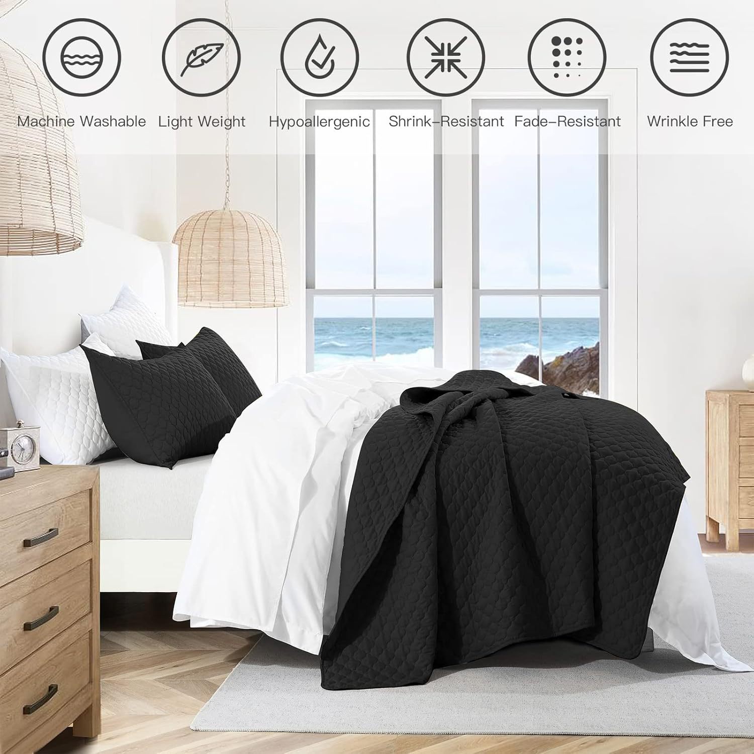 Shell-Shaped Ultrasonic Quilted Bedspread Set – Soft Microfiber, Classic Design & Down-Alternative Filling