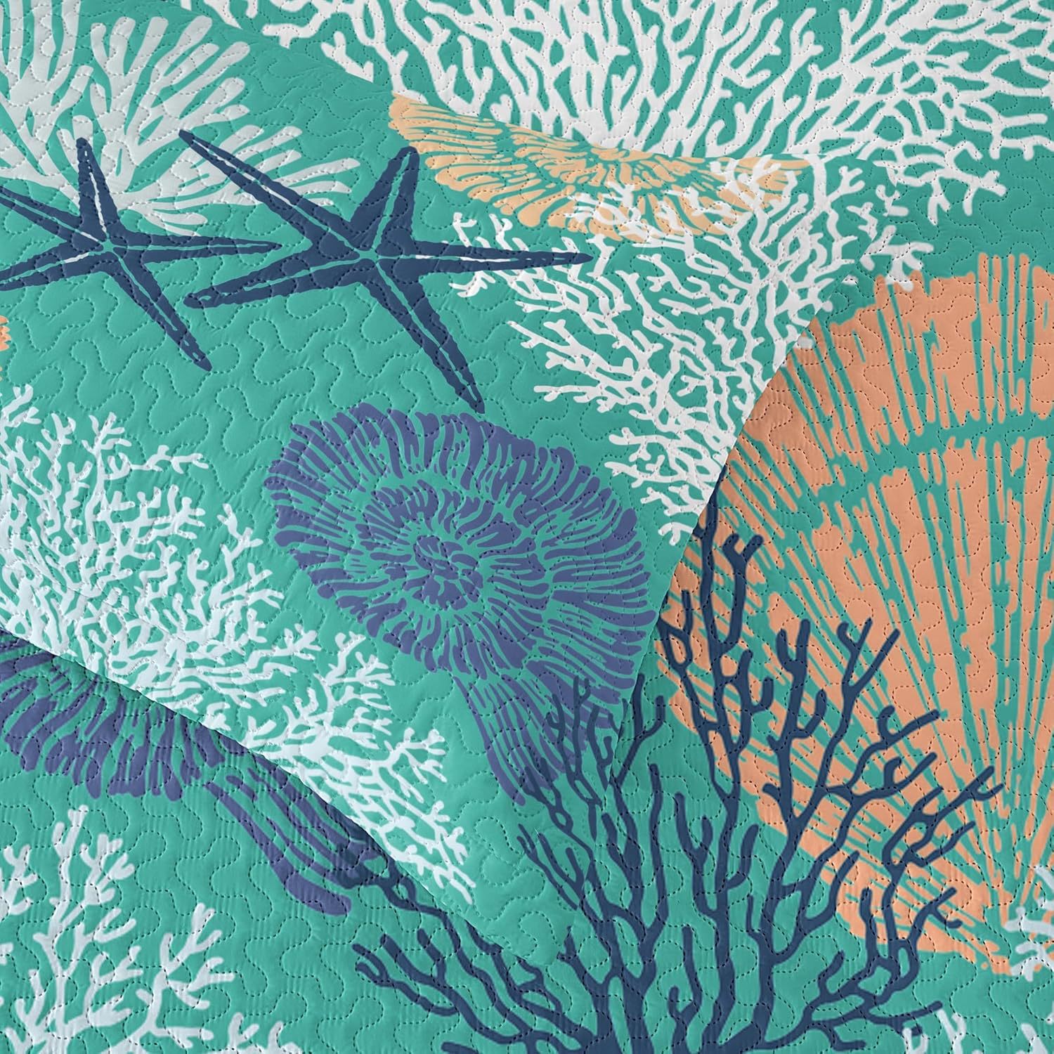 Microfiber Quilted Bedspread Set with Ocean-Inspired Ultrasonic Design – Soft, Breathable & Easy-Care 3-Piece Bedspread Set