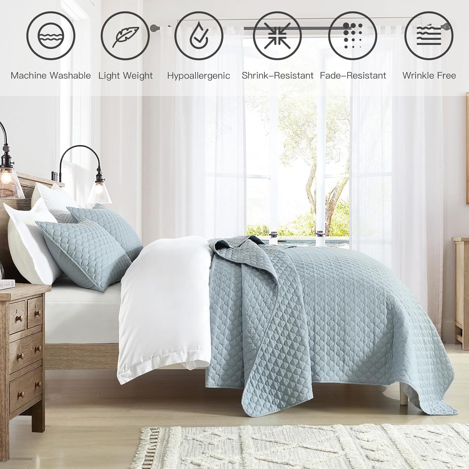 Shell-Shaped Ultrasonic Quilted Bedspread Set – Soft Microfiber, Classic Design & Down-Alternative Filling