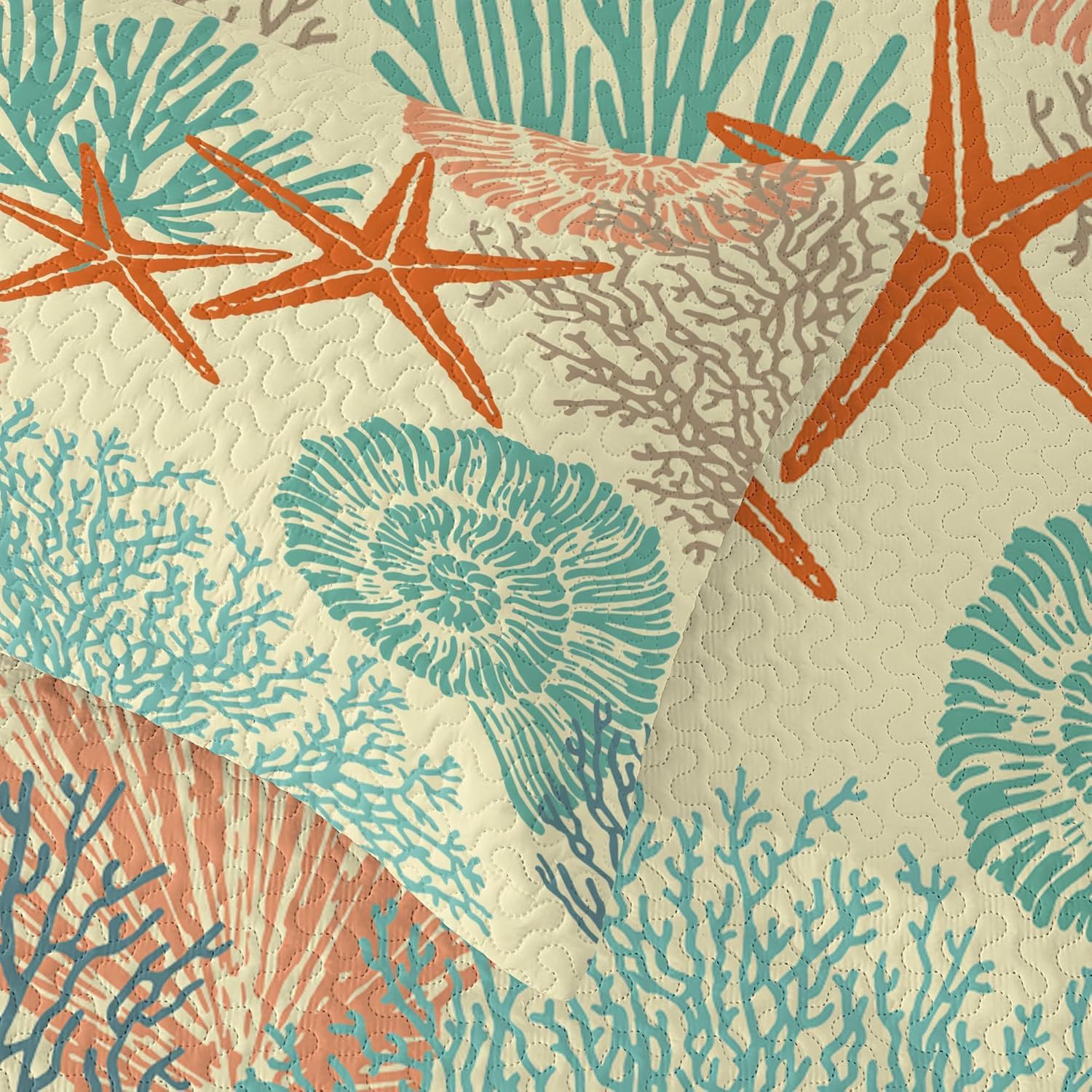 Microfiber Quilted Bedspread Set with Ocean-Inspired Ultrasonic Design – Soft, Breathable & Easy-Care 3-Piece Bedspread Set