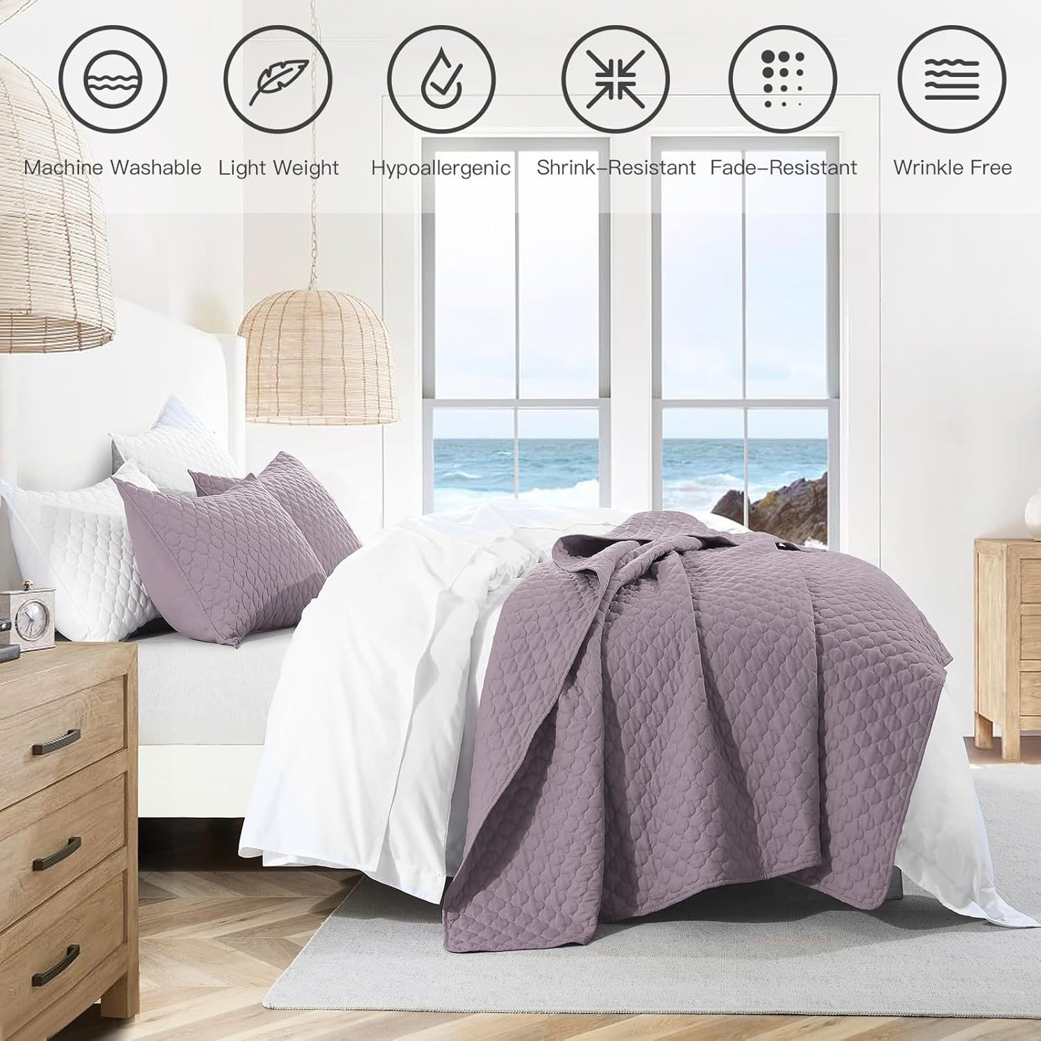 Shell-Shaped Ultrasonic Quilted Bedspread Set – Soft Microfiber, Classic Design & Down-Alternative Filling