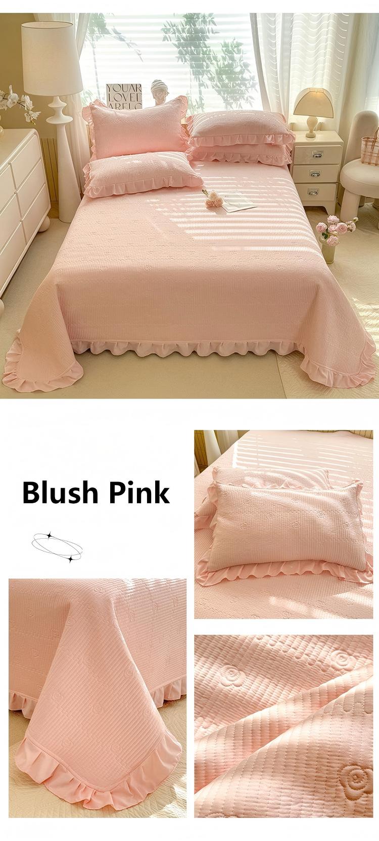 Camellia Quilted Bedspread Set – Soft Microfiber, Elegant Floral Stitching & Flanged Edge Design