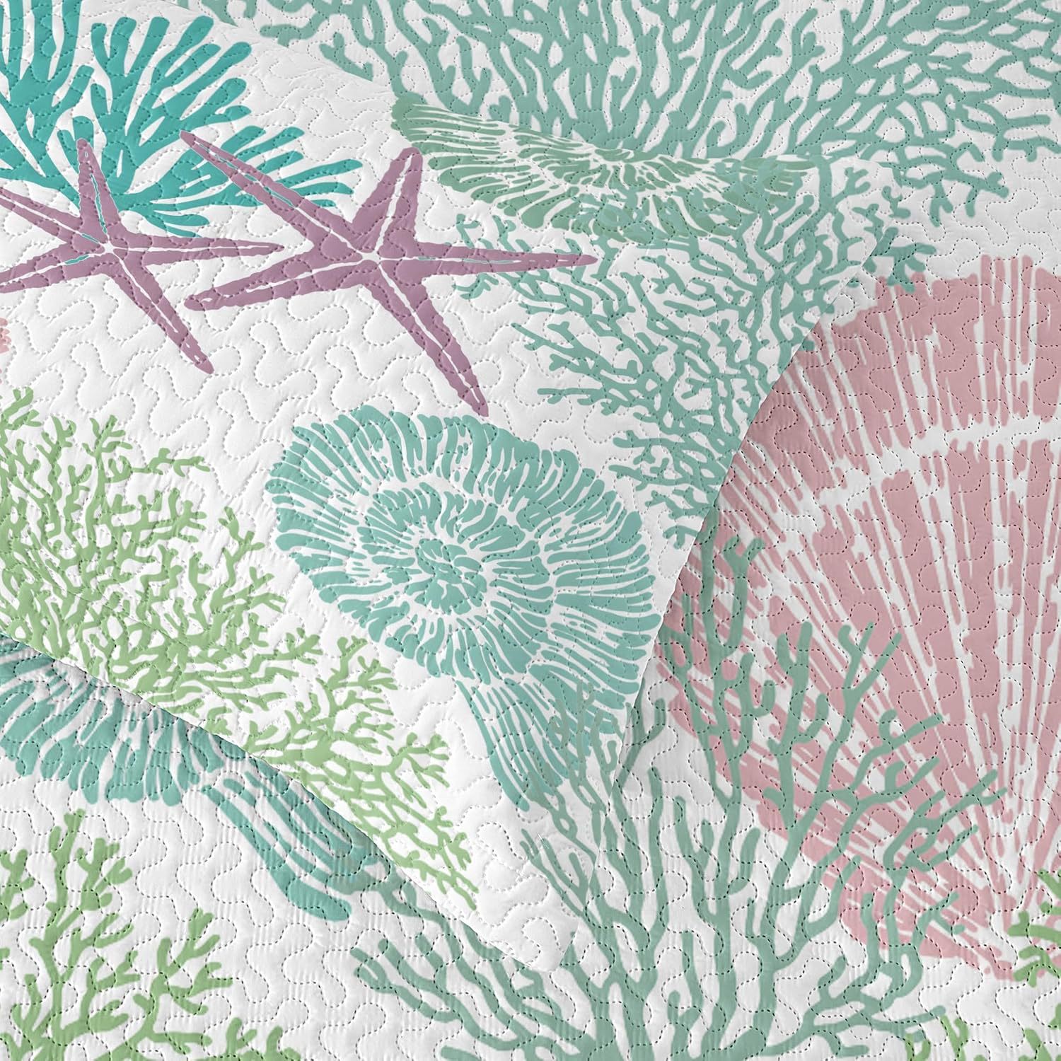 Microfiber Quilted Bedspread Set with Ocean-Inspired Ultrasonic Design – Soft, Breathable & Easy-Care 3-Piece Bedspread Set