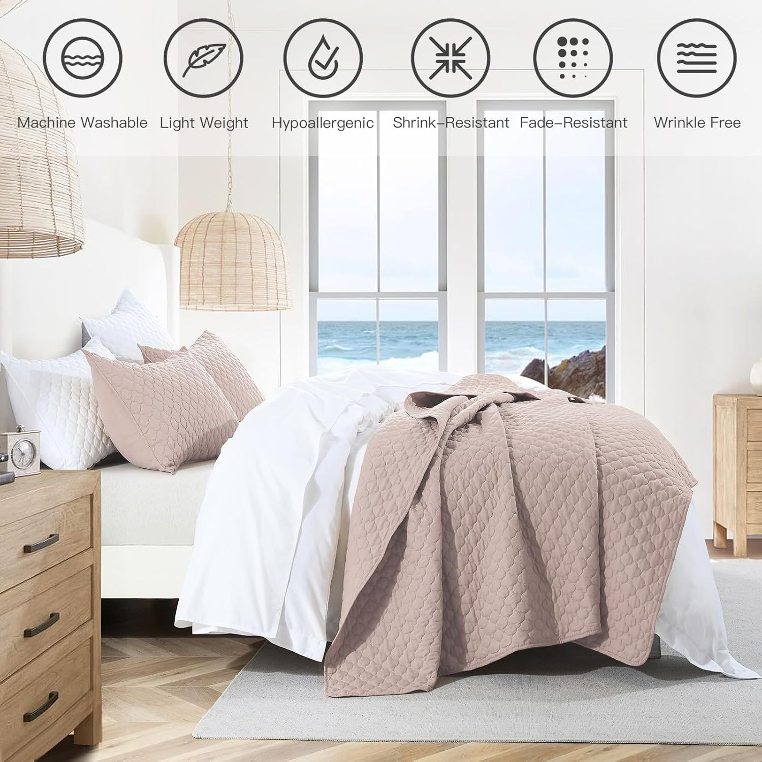 Shell-Shaped Ultrasonic Quilted Bedspread Set – Soft Microfiber, Classic Design & Down-Alternative Filling