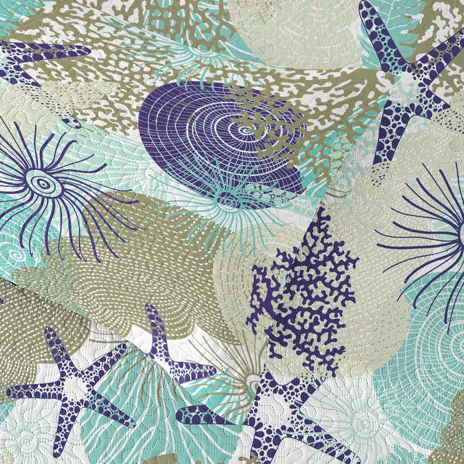 Microfiber Quilted Bedspread Set with Ocean-Inspired Ultrasonic Design – Soft, Breathable & Easy-Care 3-Piece Bedspread Set