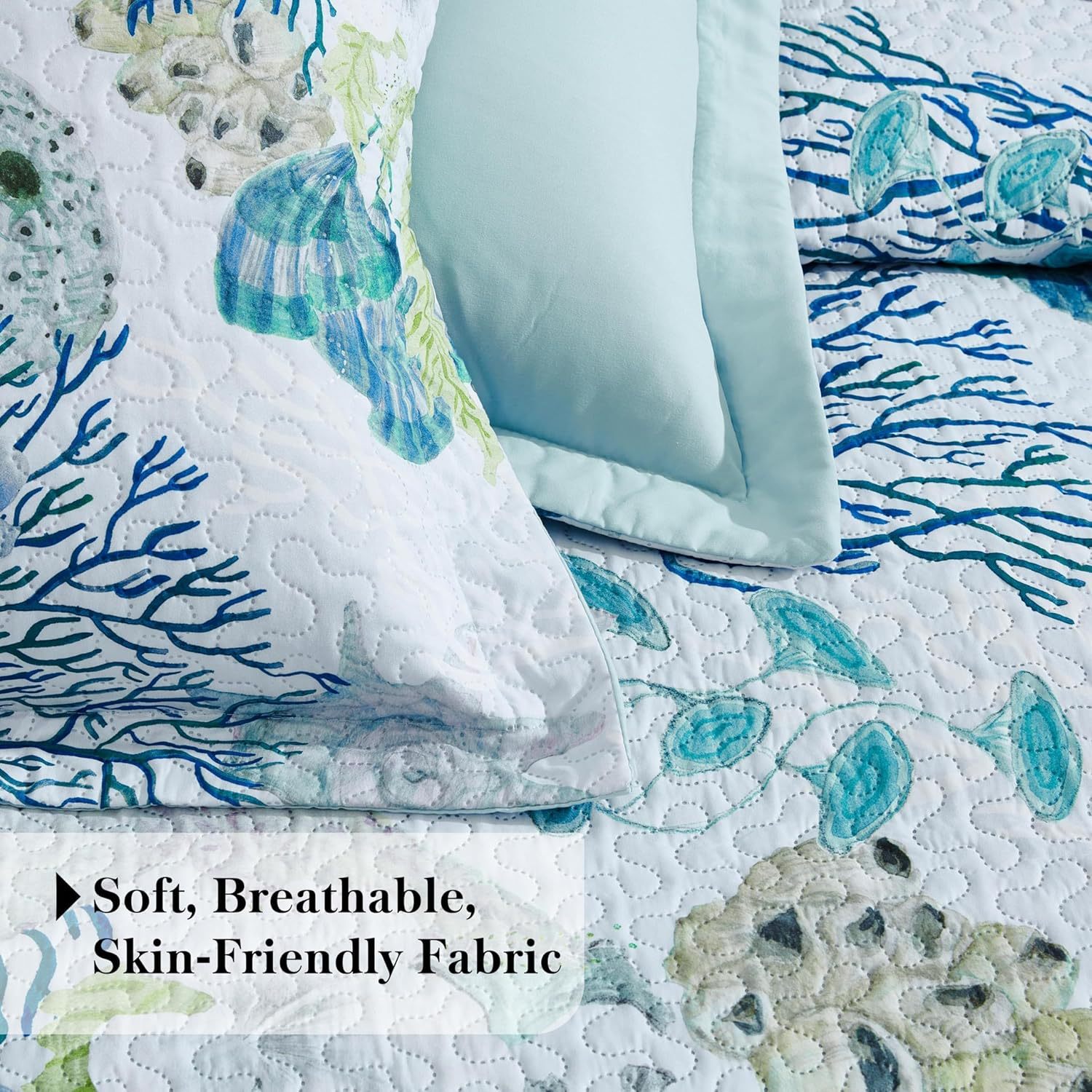 Microfiber Quilted Bedspread Set with Ocean-Inspired Ultrasonic Design – Soft, Breathable & Easy-Care 3-Piece Bedspread Set