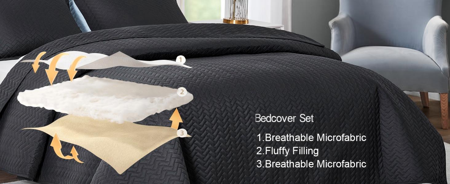 Chevron Ultrasonic Quilted Bedspread Set – Soft Microfiber, Modern V-Pattern Design & Down-Alternative Filling