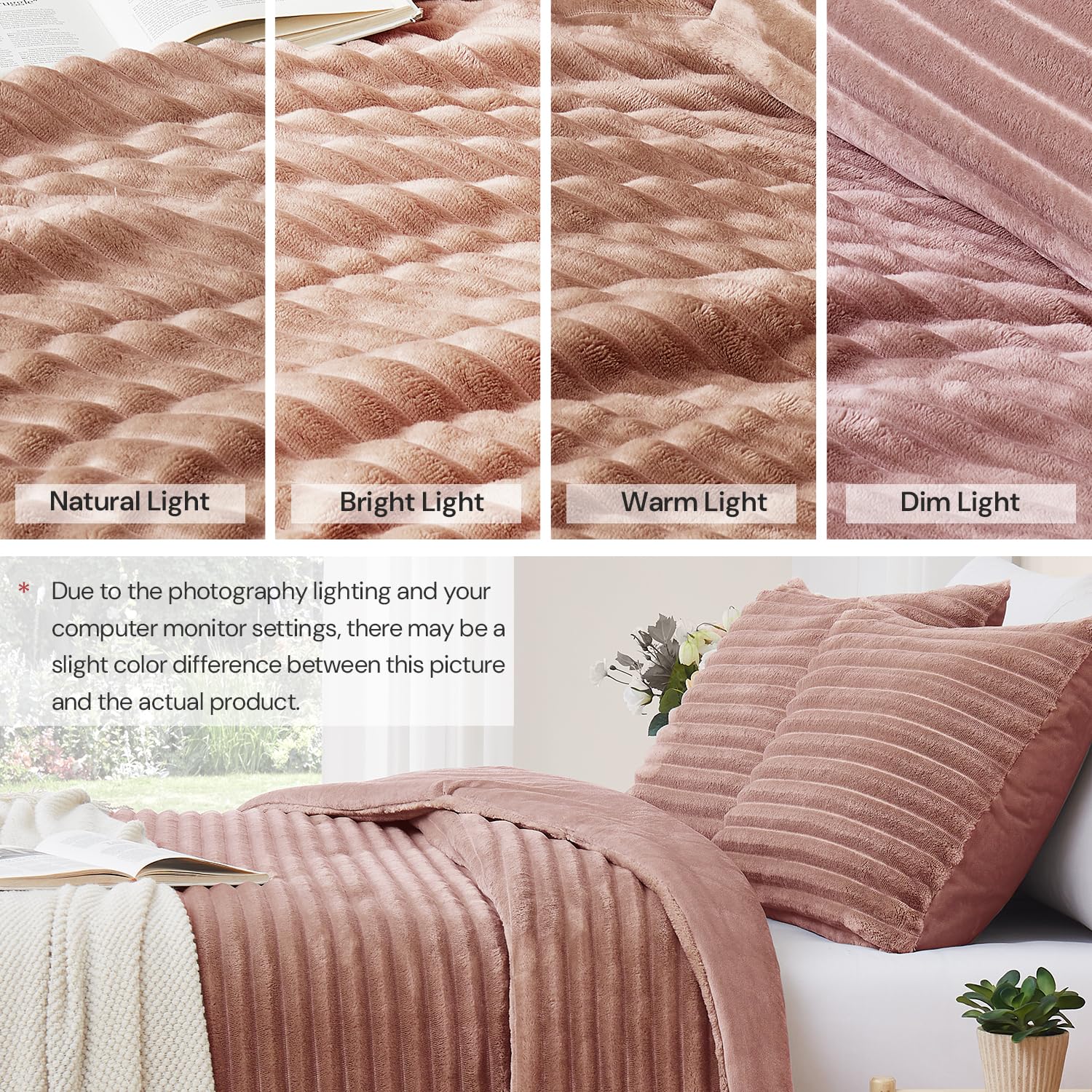 Fluffy Striped Plush Comforter Set – Reversible Design, Warm & Soft Bedding Set