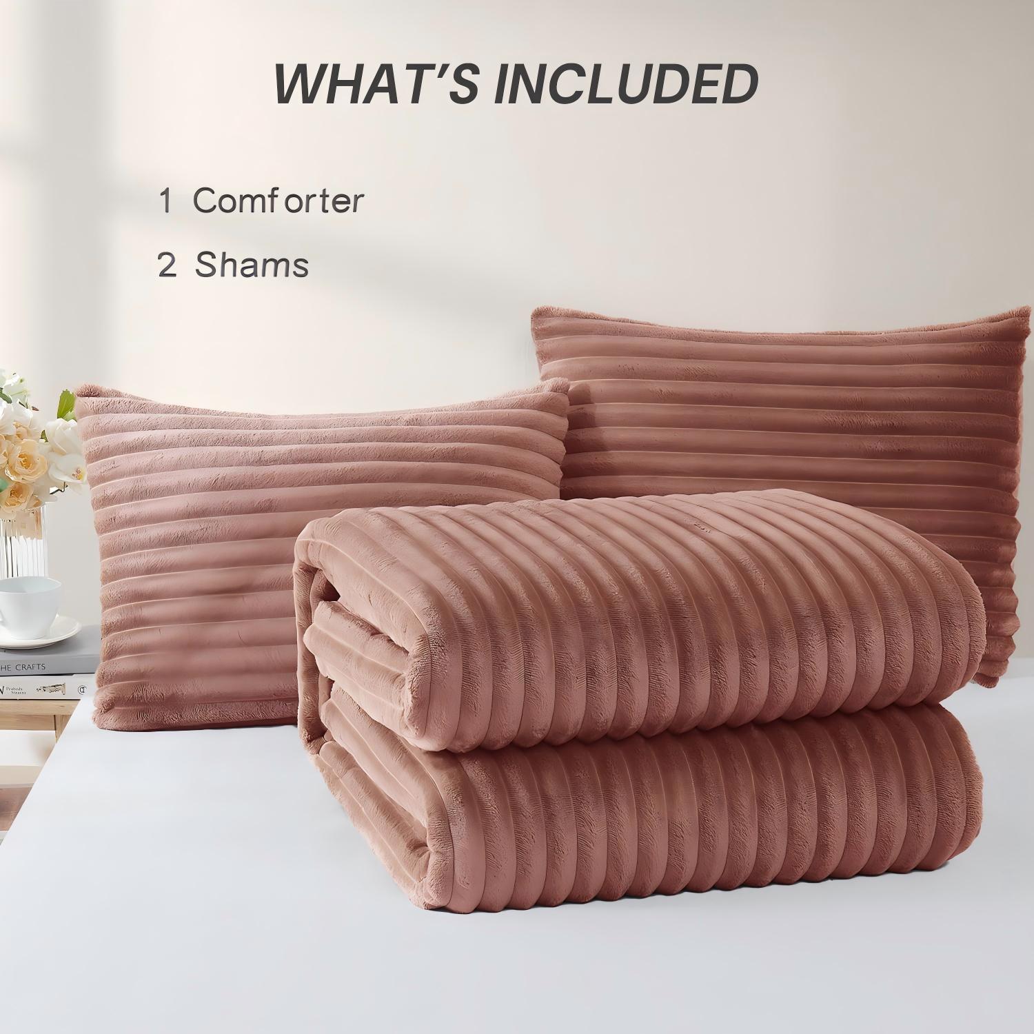 Fluffy Striped Plush Comforter Set – Reversible Design, Warm & Soft Bedding Set