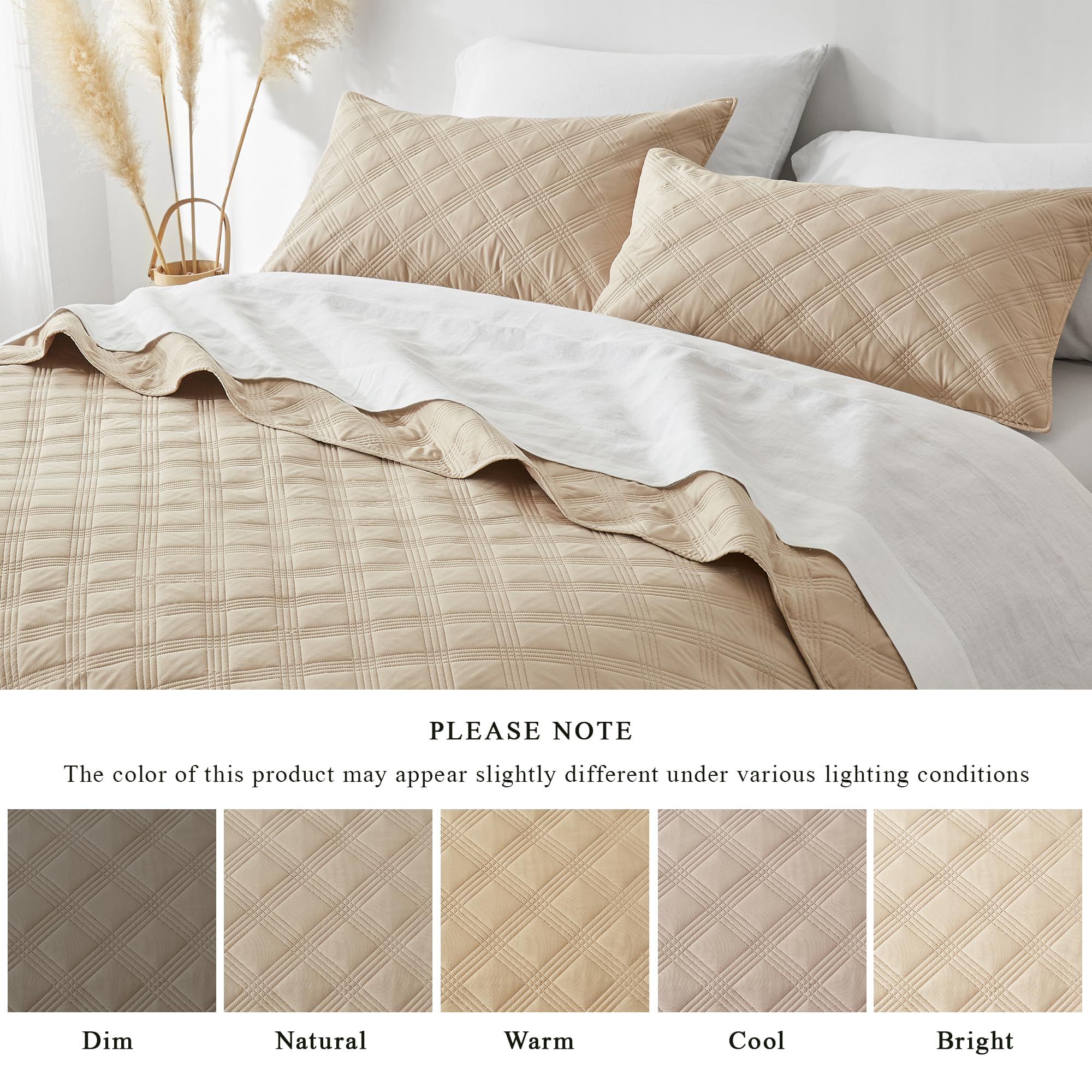 Microfiber Quilted Bedspread Set – Classic Diamond Ultrasonic Embossing, 3-Piece Soft & Breathable Bedspread Set