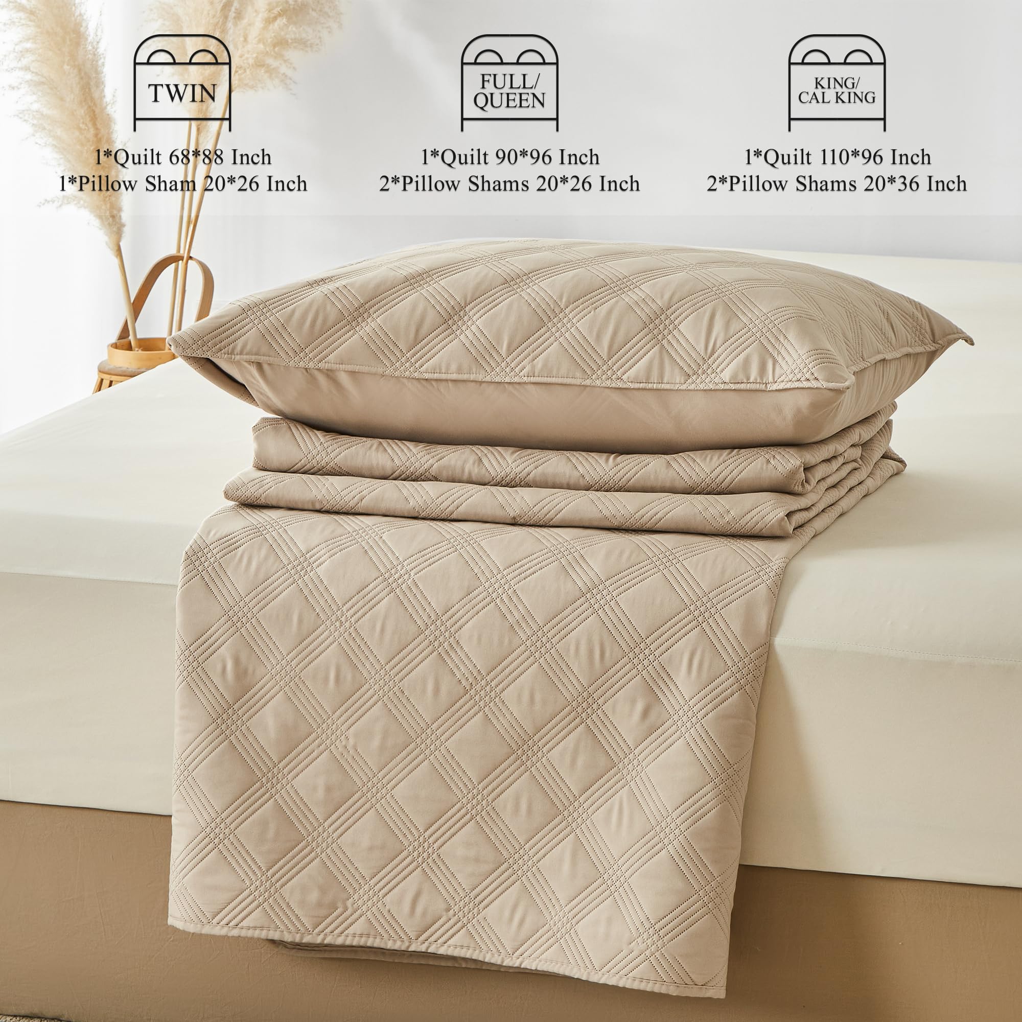 Microfiber Quilted Bedspread Set – Classic Diamond Ultrasonic Embossing, 3-Piece Soft & Breathable Bedspread Set