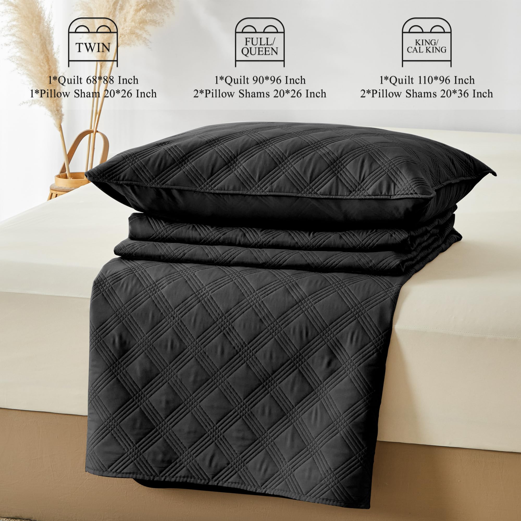 Microfiber Quilted Bedspread Set – Classic Diamond Ultrasonic Embossing, 3-Piece Soft & Breathable Bedspread Set