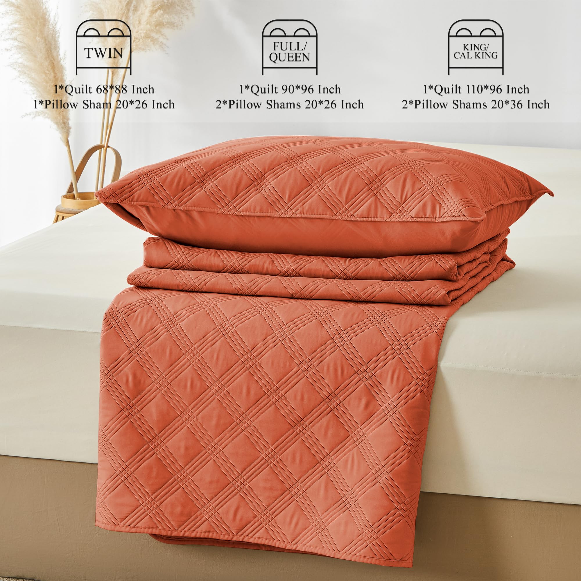 Microfiber Quilted Bedspread Set – Classic Diamond Ultrasonic Embossing, 3-Piece Soft & Breathable Bedspread Set